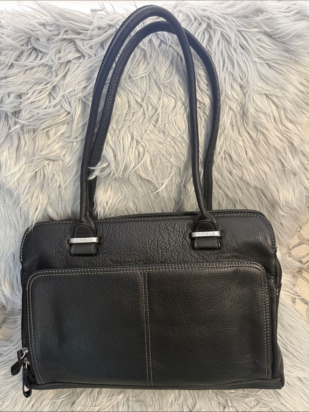 Aurielle Black Pebble Leather Shoulder Tote Bag